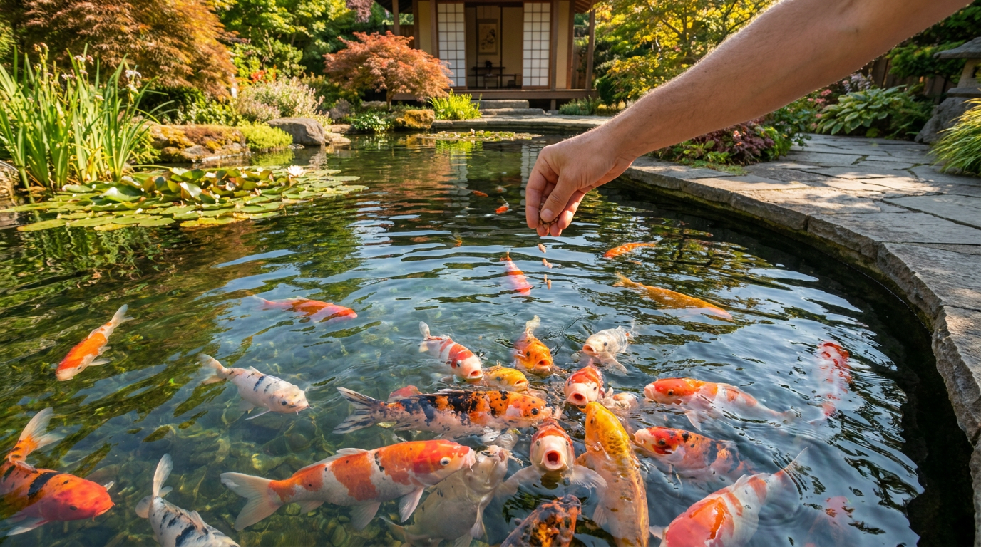 Fischfutter im Gartenteich