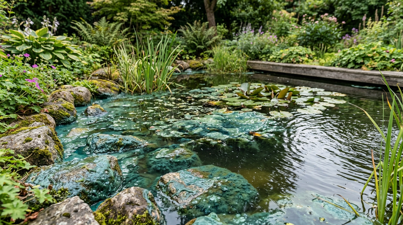 Blaualgen im Gartenteich
