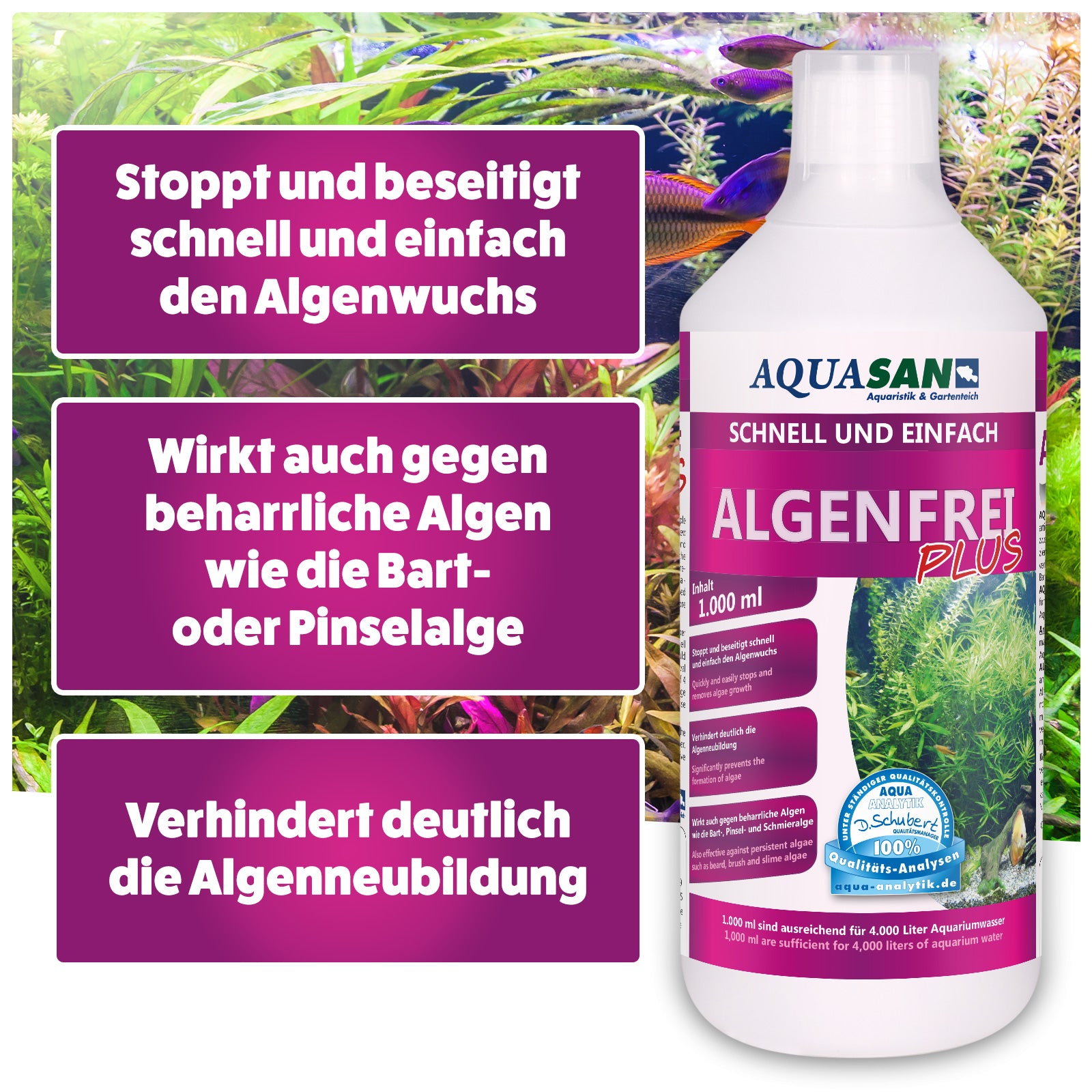 Die 3 Wirkungen von Algenfrei  gegen Algen